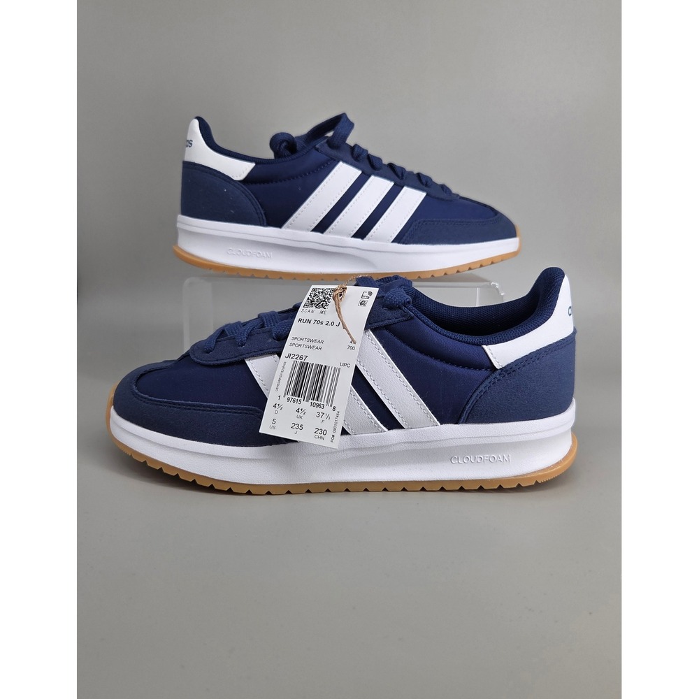 Adidas Run 70s 2.0 J Sneakers Kid Size 5 Navy White Retro Sporty Cloudfoam Shoes